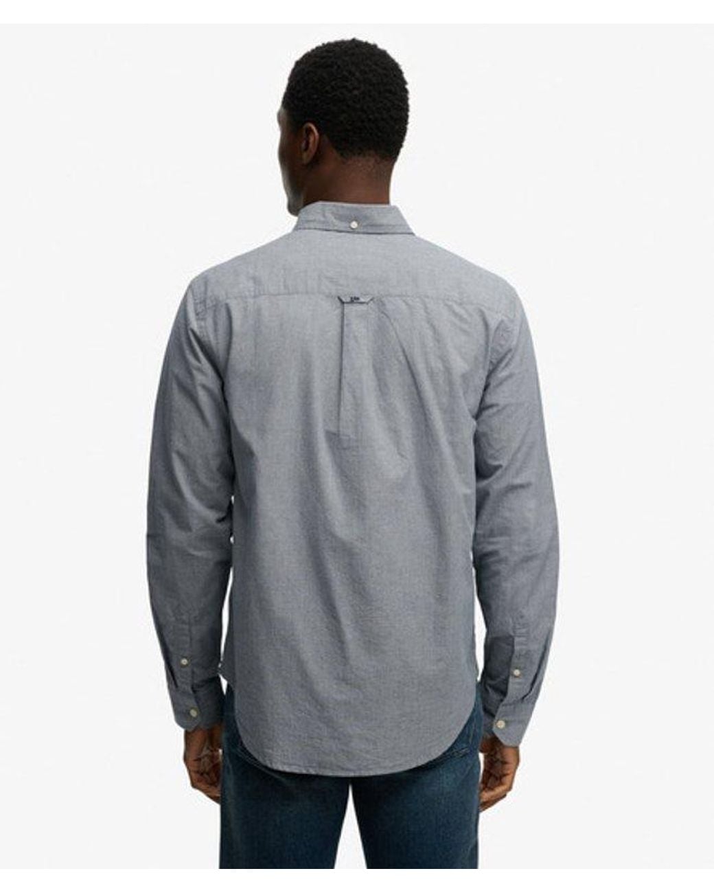 Superdry Gray Preppy Poplin Long Sleeve Shirt for men