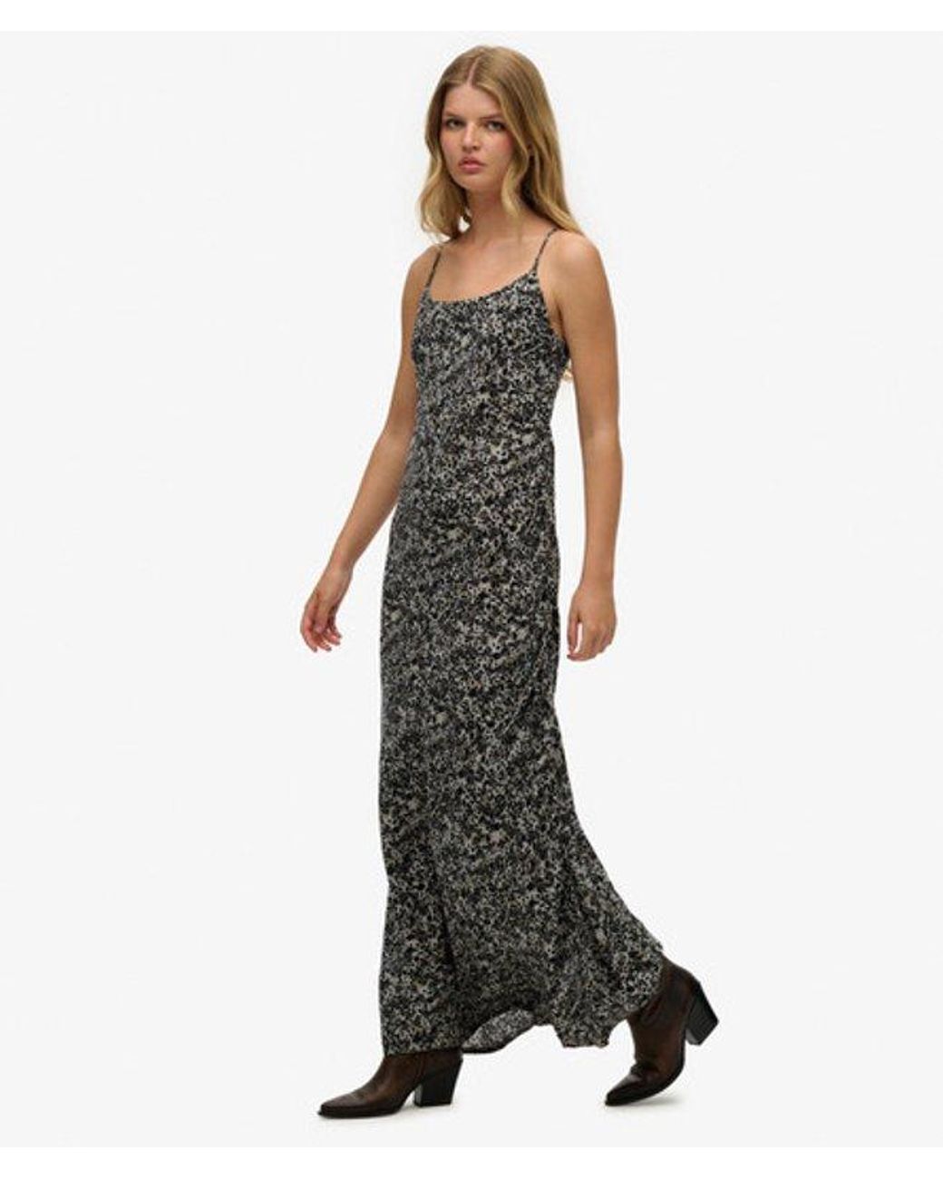 Superdry Gray Animal Print Bias Cut Maxi Slip Dress