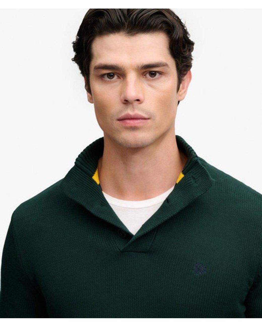Superdry Green Cotton Button Henley Jumper for men