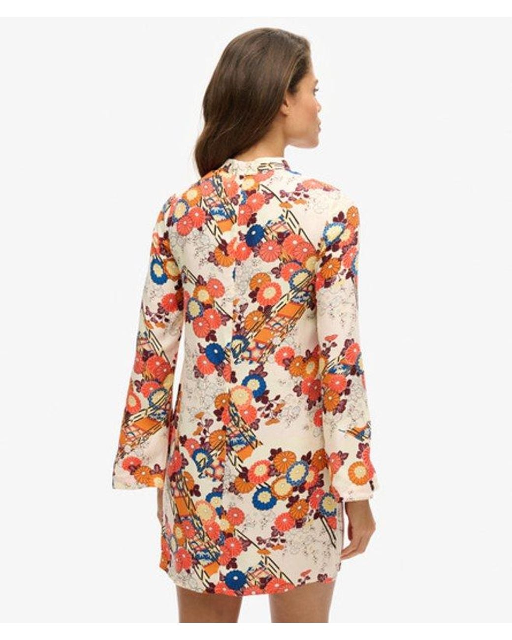 Superdry Red & Co Printed Long Sleeve Mini Dress