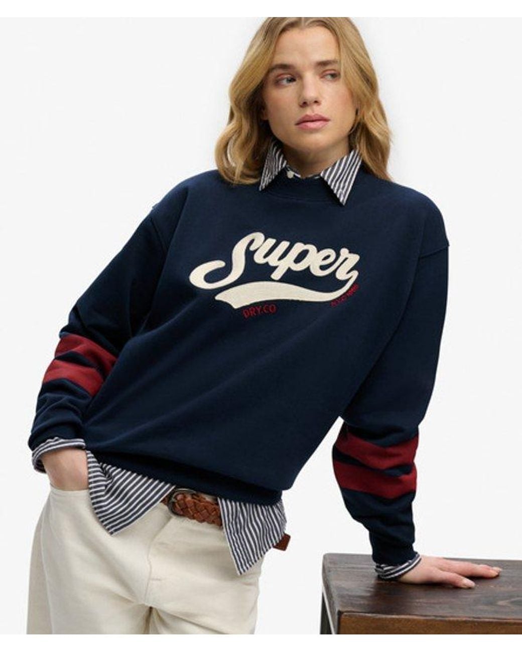 Superdry Varsity Script Boxy Crew Sweatshirt in het Blue