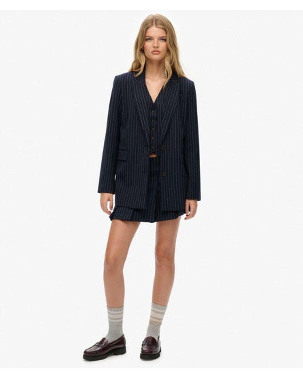 Superdry Blue & Co Pinstripe Boyfriend Blazer