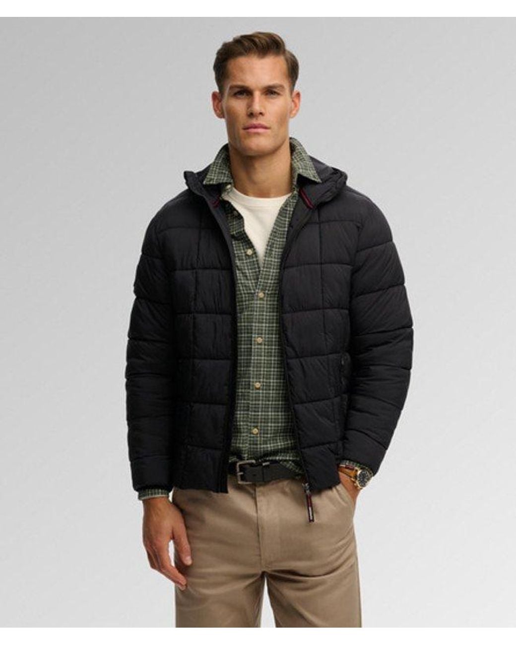 Superdry Blue & Co Hooded Box Quilt Fuji Lite Jacket for men