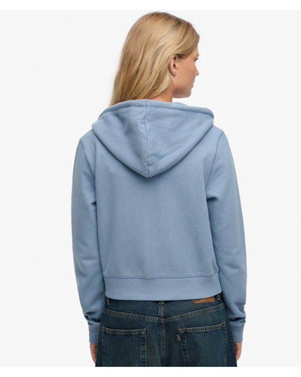Superdry Blue & Co Essential Logo Cropped Zip Hoodie