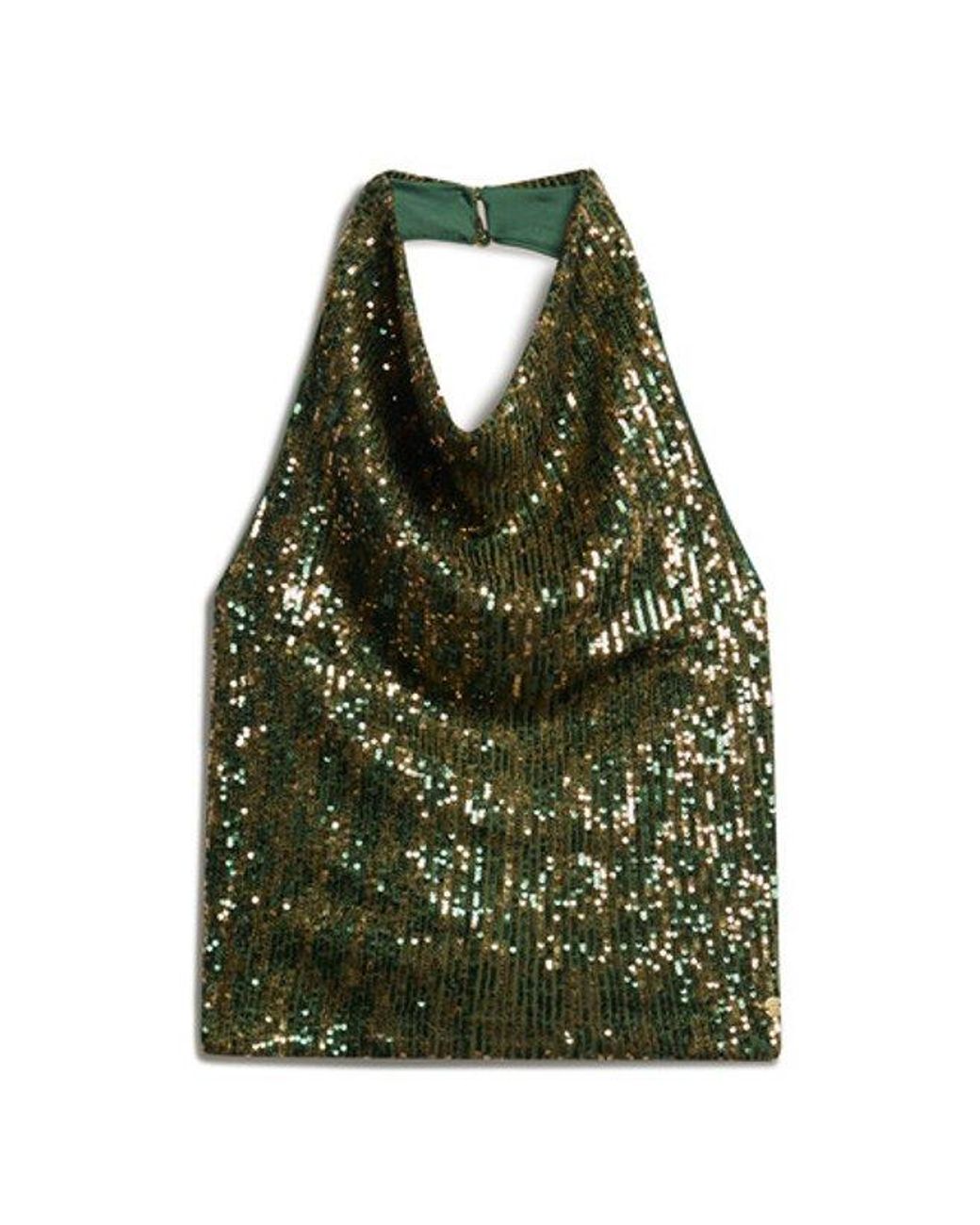 Superdry Green & Co Cowl Halter Neck Sequin Top