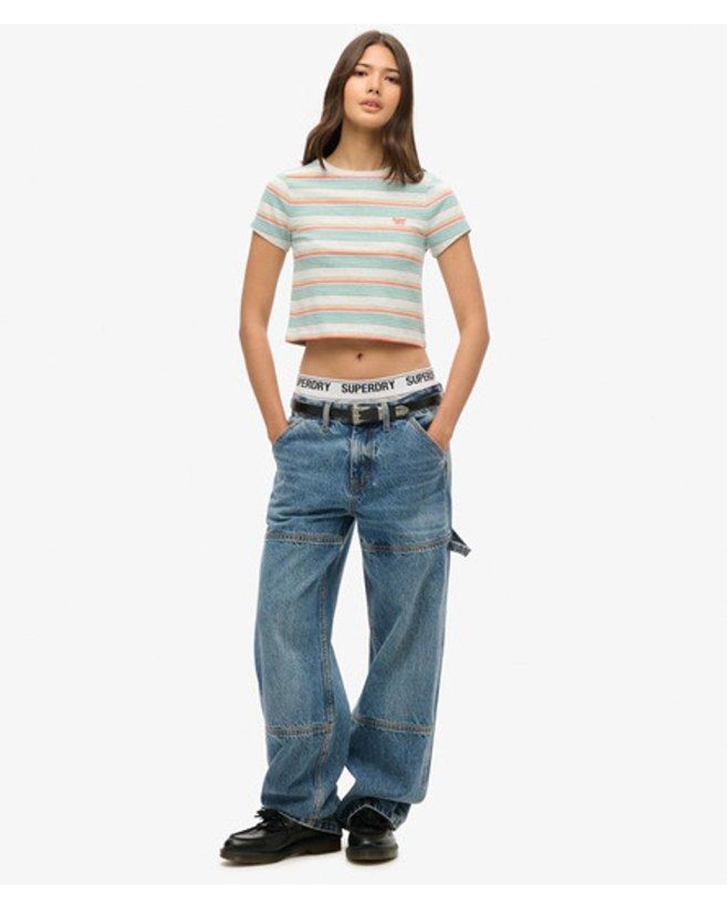 Superdry Blue & Co Slim Fit Vintage Stripe Crop T-shirt