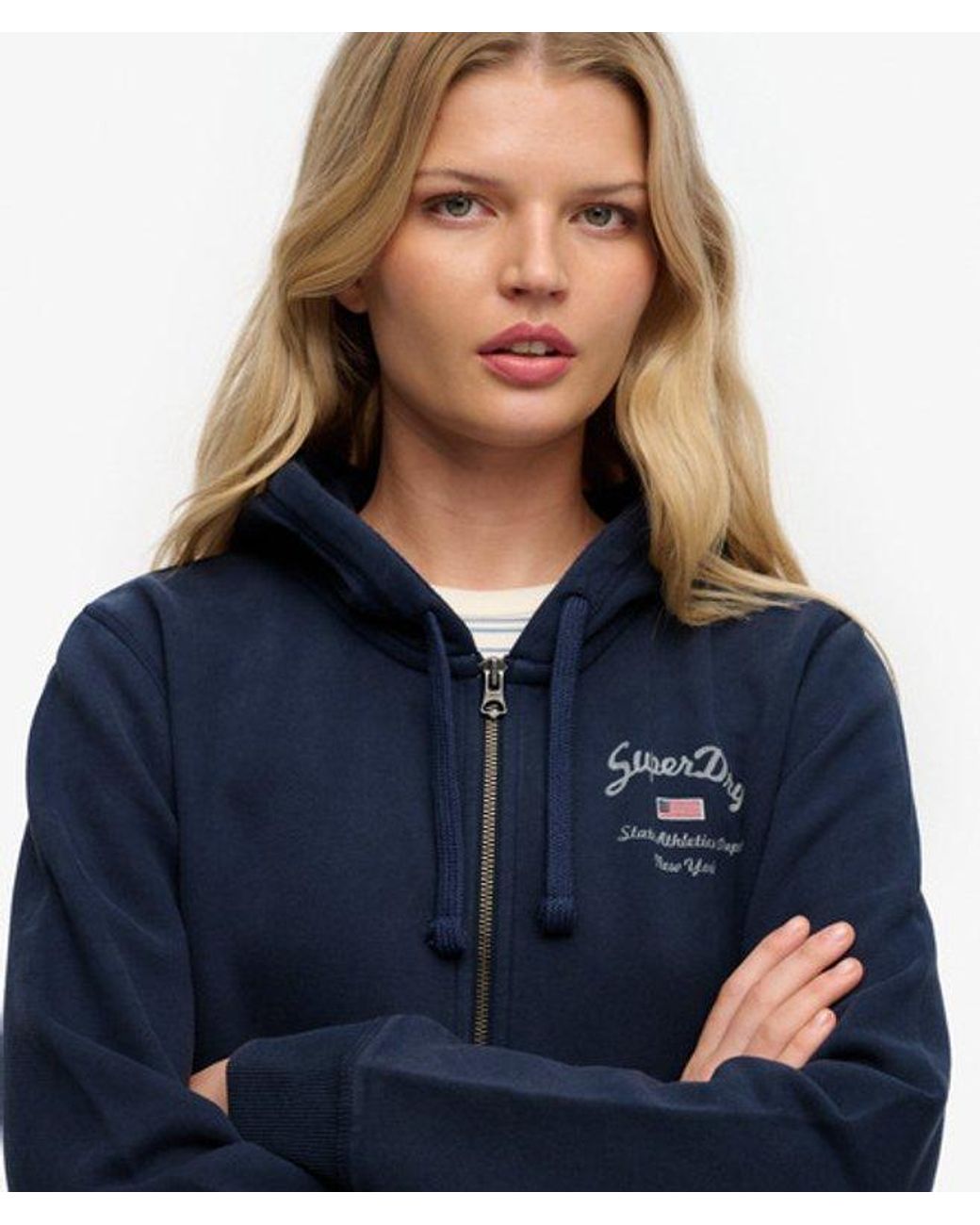 Superdry Blue & Co Athletic Essentials Cropped Zip Hoodie