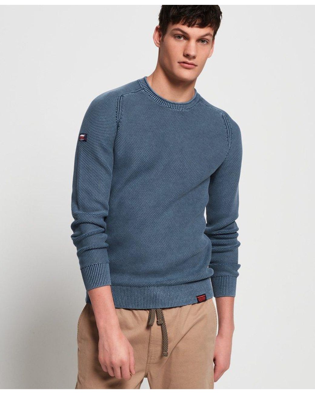 Superdry Garment Dyed L.a Textured Crew Jumper Blue for Men | Lyst