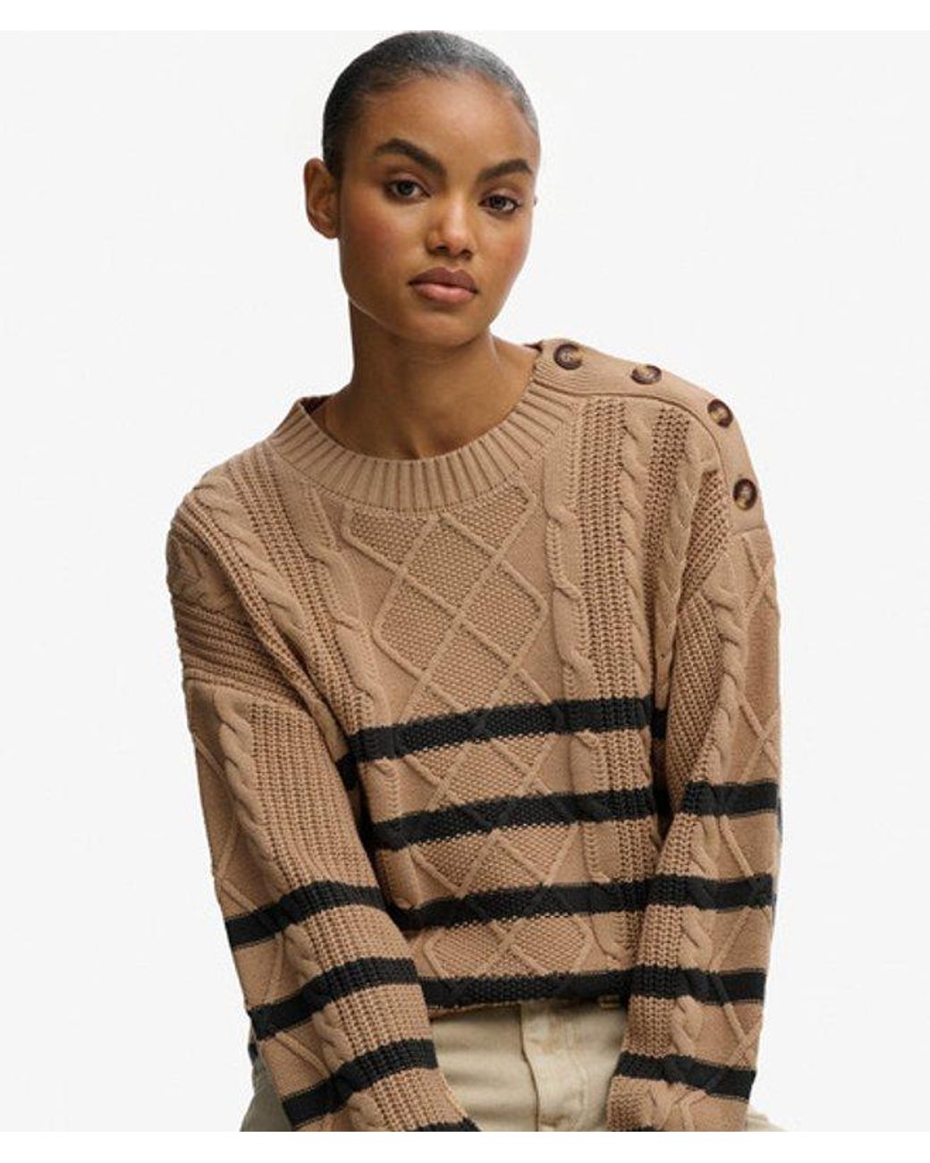 Superdry Brown & Co Cable Crew Neck Jumper