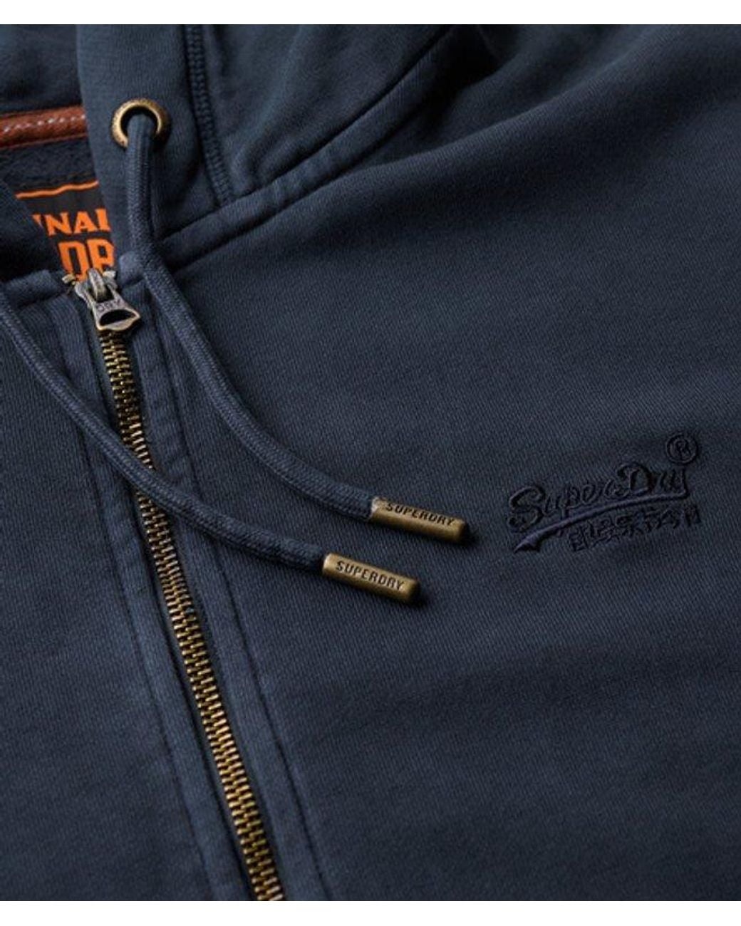 Superdry Essential Logo Washed Hoodie Met Rits in het Blue voor heren