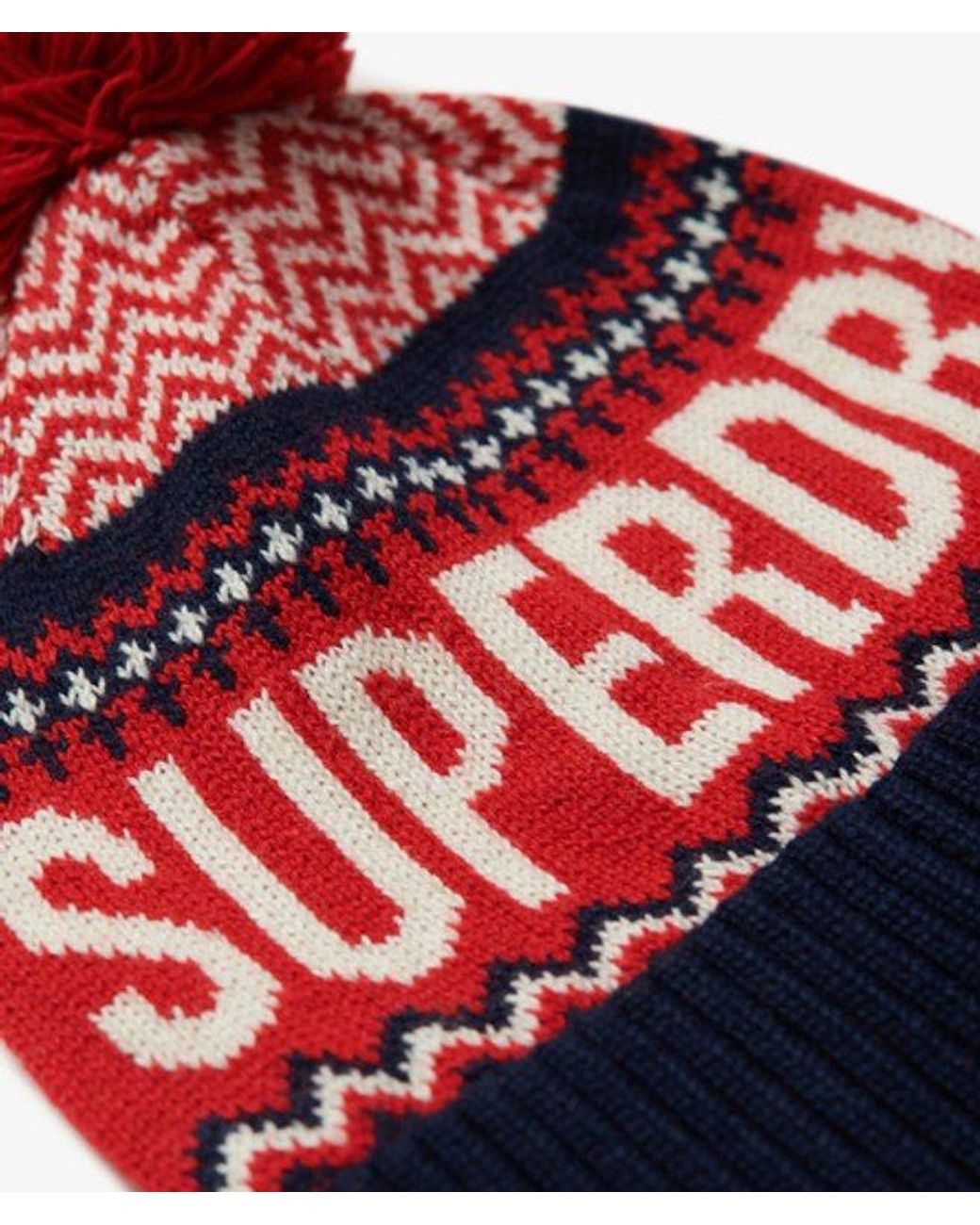 Superdry Red Fairisle Beanie Hat
