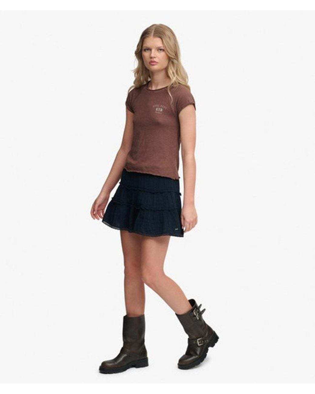 Superdry Blue Cheesecloth Tiered Mini Skirt