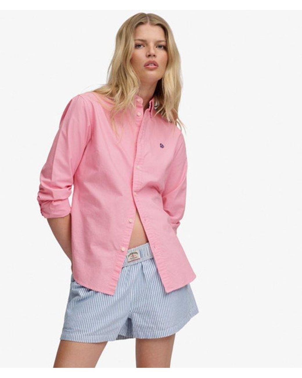 Superdry Pink & Co Slim Oxford Button Down Long Sleeve Shirt