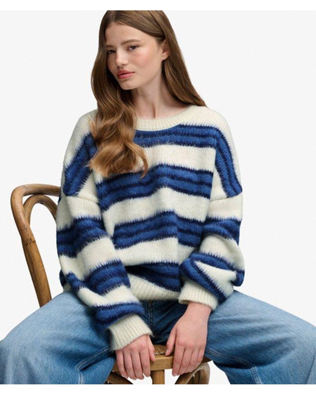 Superdry Blue & Co Slouchy Brushed Stripe Knit Jumper