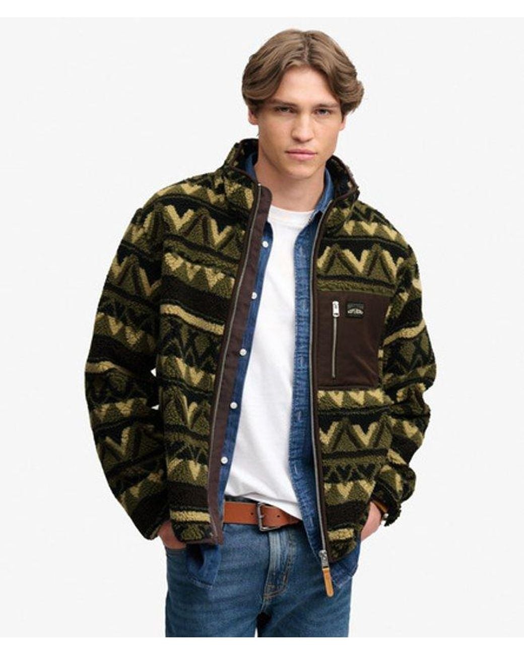 Superdry Green & Co Abstract Fleece Zip Through Jacket for men