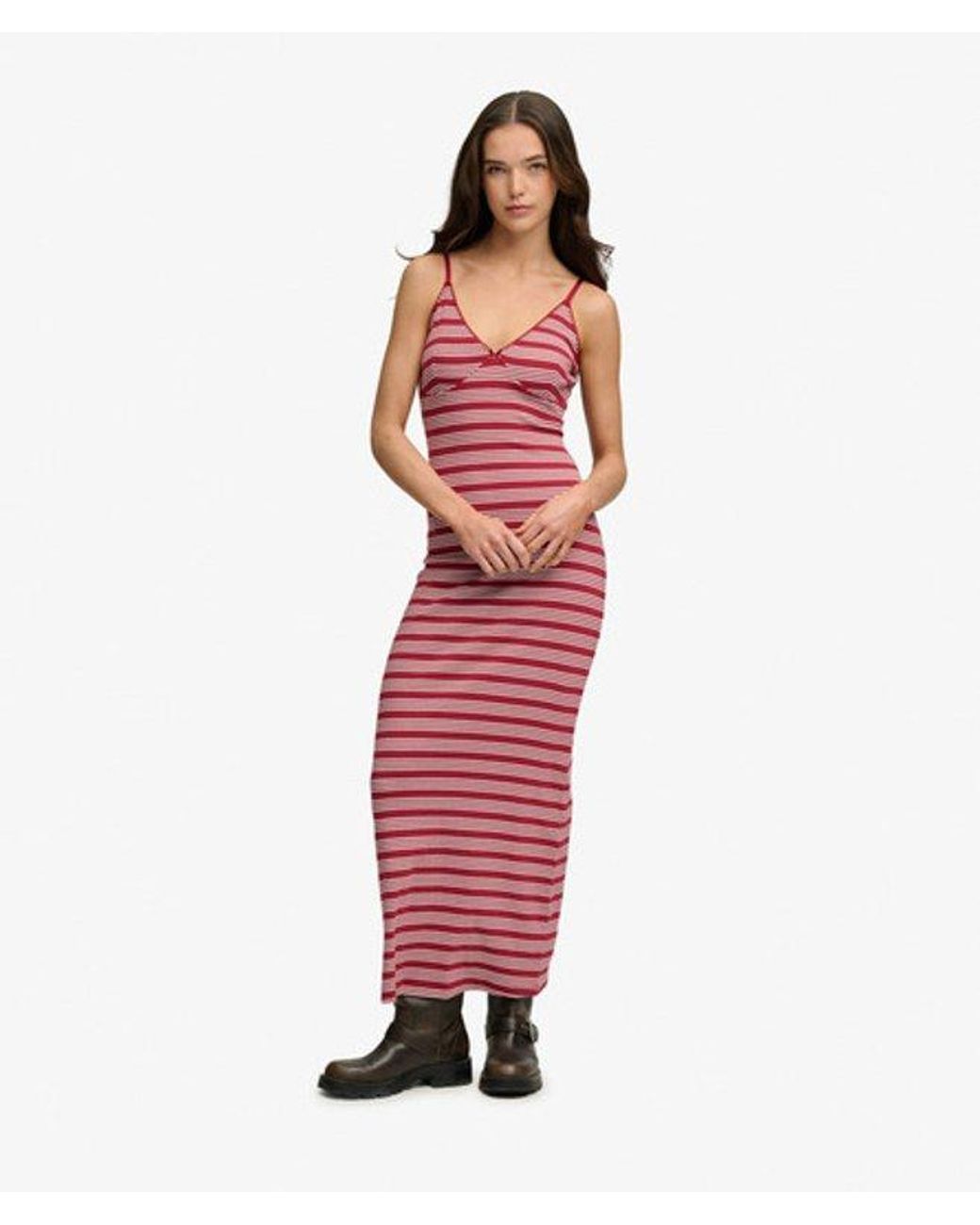 Superdry Red Stripe Ribbed Jersey Maxi Dress