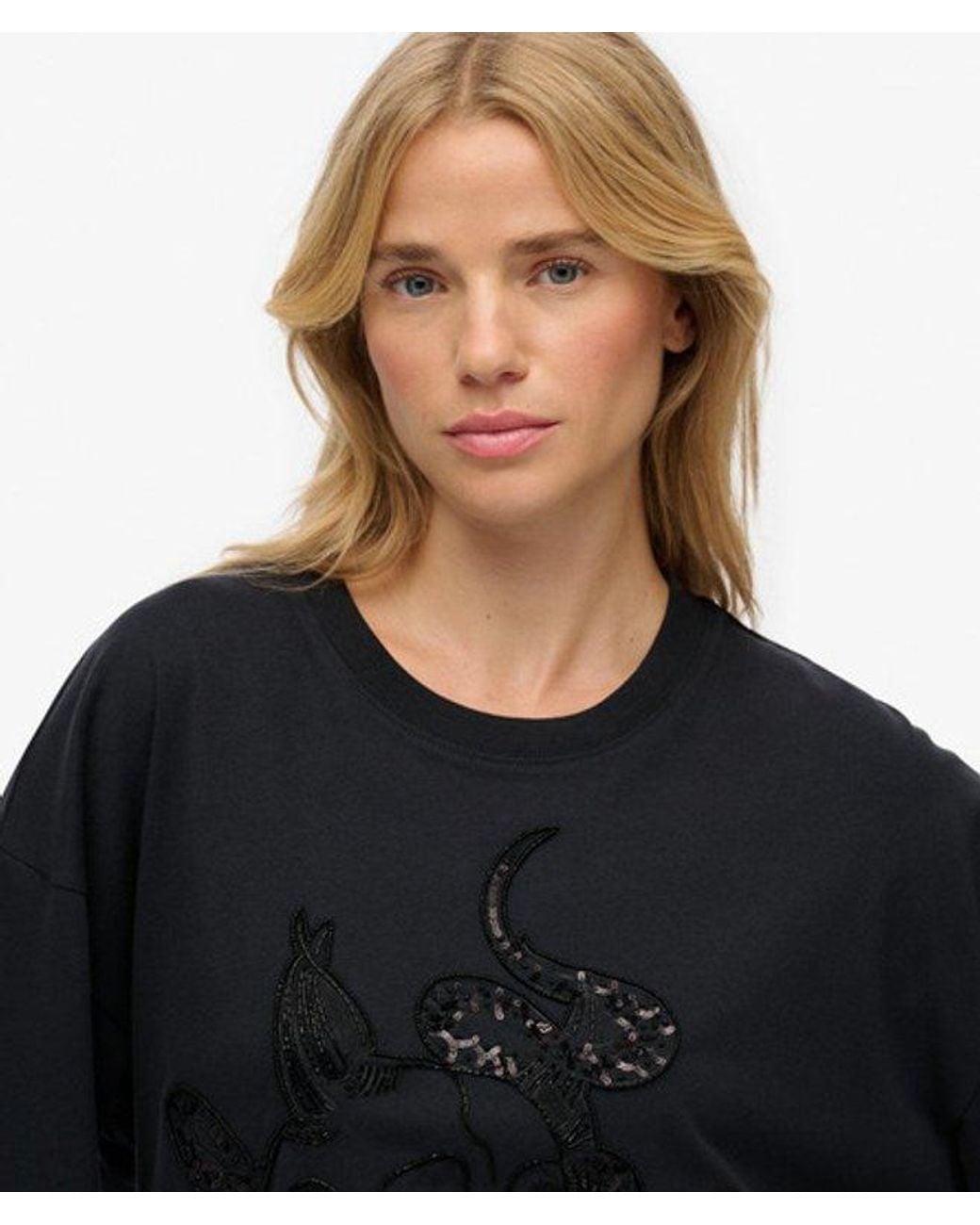 Superdry Black & Co Tattoo Embellished Oversized T-shirt