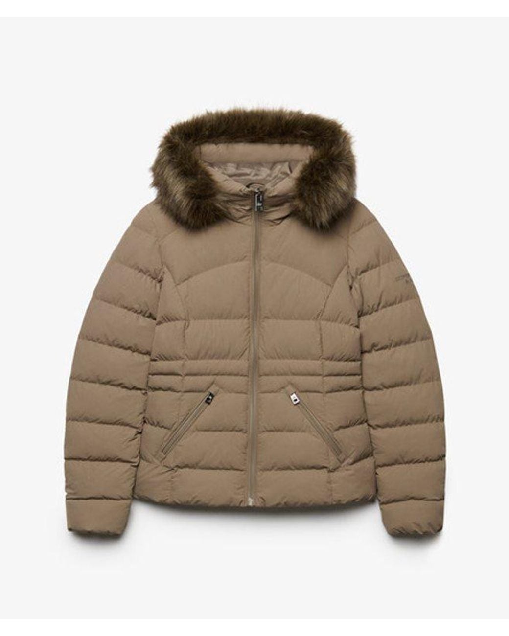 Superdry Brown Hooded Faux Fur Fuji Padded Jacket