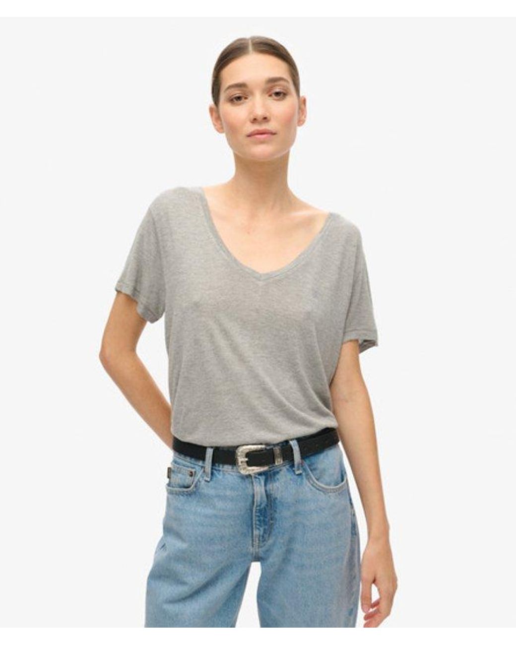 Superdry Gray & Co Studios Slub Embroidered V-neckline T-shirt