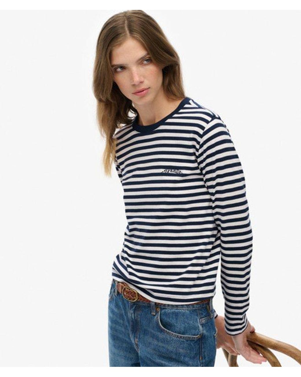 Superdry Blue & Co Essential Logo Stripe Long Sleeve Top