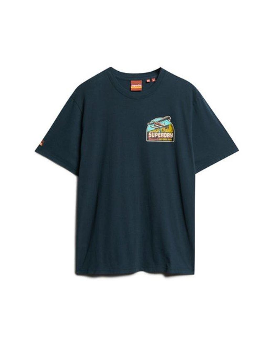 Superdry Blue & Co Travel Postcard Chest Print T-shirt for men
