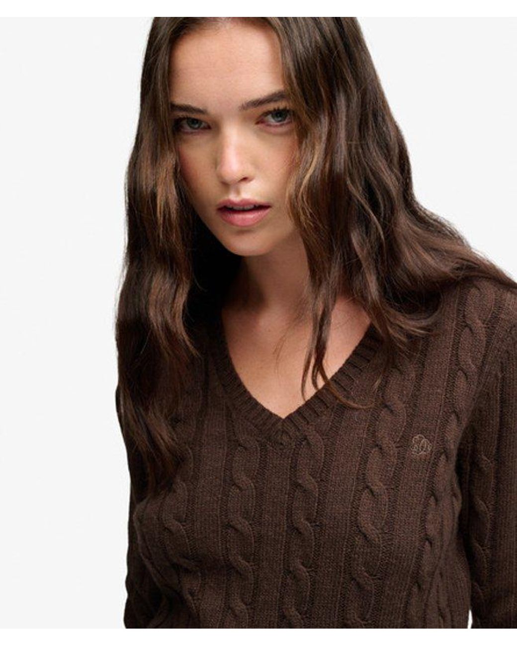 Superdry Black & Co Wool Blend Cable V Neck Jumper