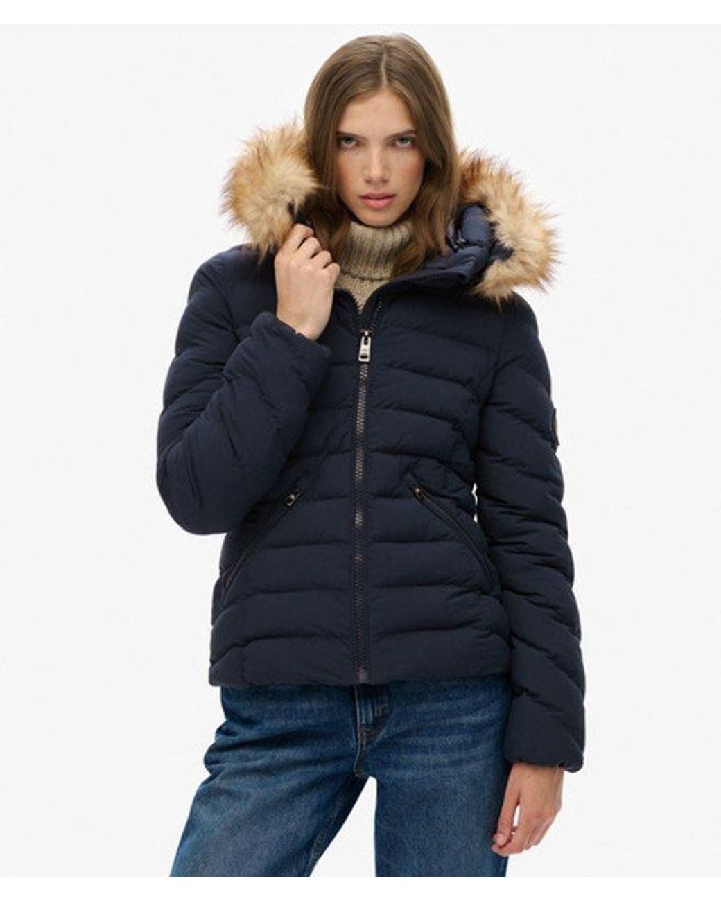 Superdry Blue & Co Fuji Faux Fur Hood Padded Jacket