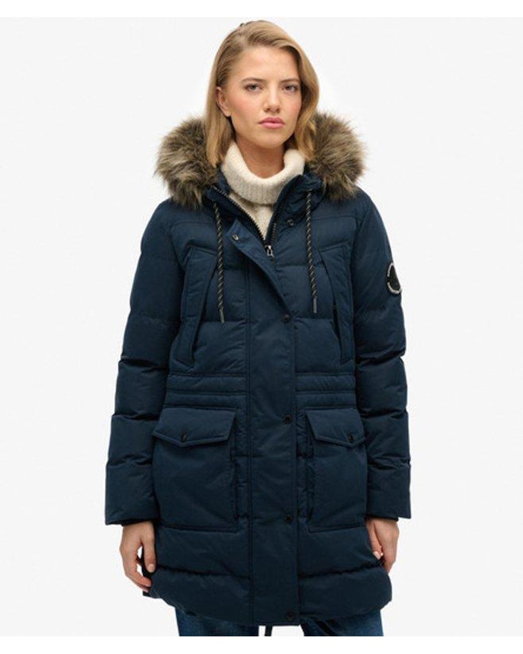 Superdry Blue & Co Everest Microfibre Mid Faux Fur Puffer Jacket