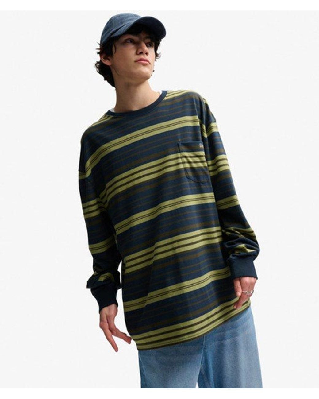Superdry Blue Bench X & Co Bench Oversized Stripe Long Sleeve Top for men