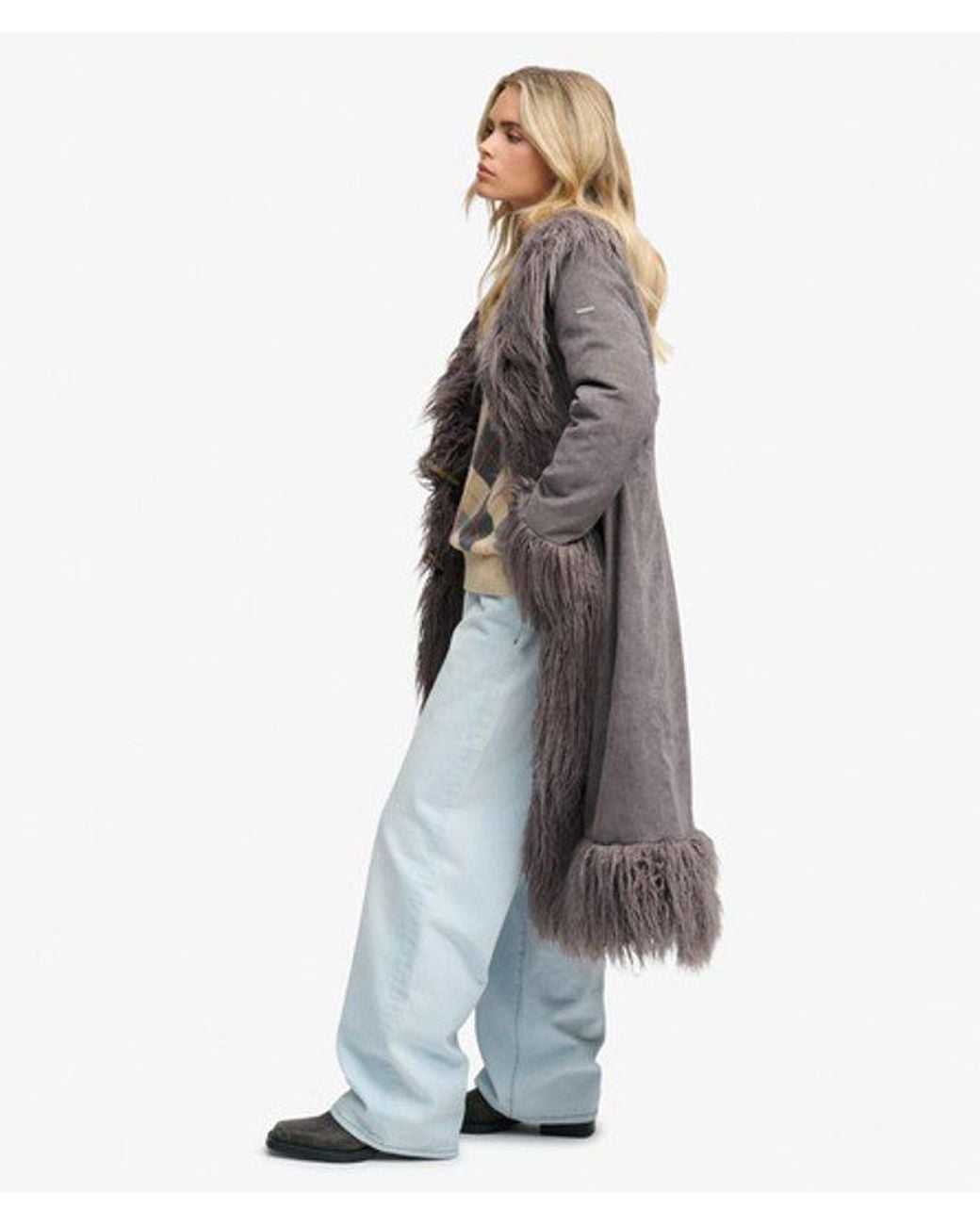 Superdry Gray Long Afghan Coat