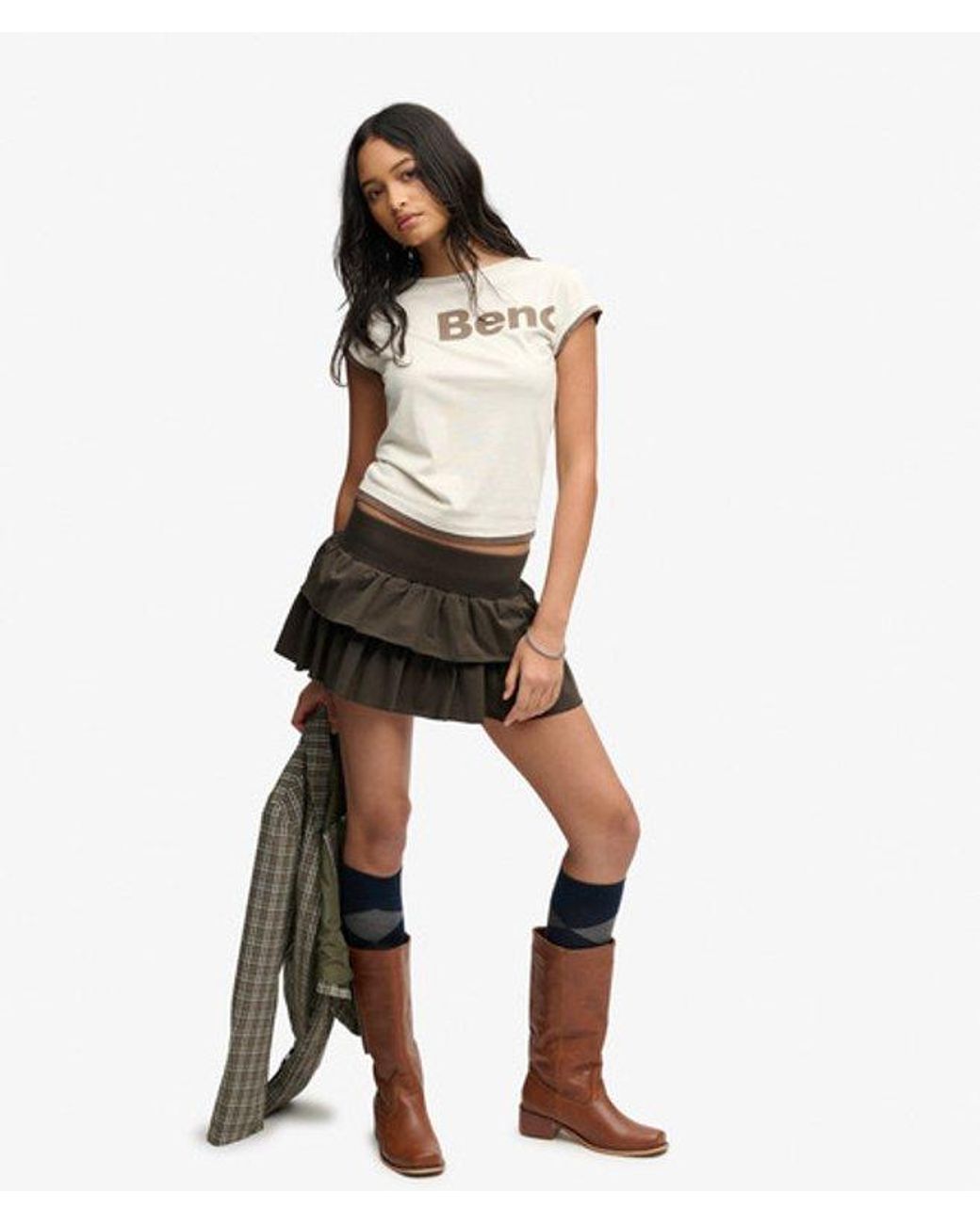 Superdry Black Bench X & Co Bench Low Rise Tiered Skirt