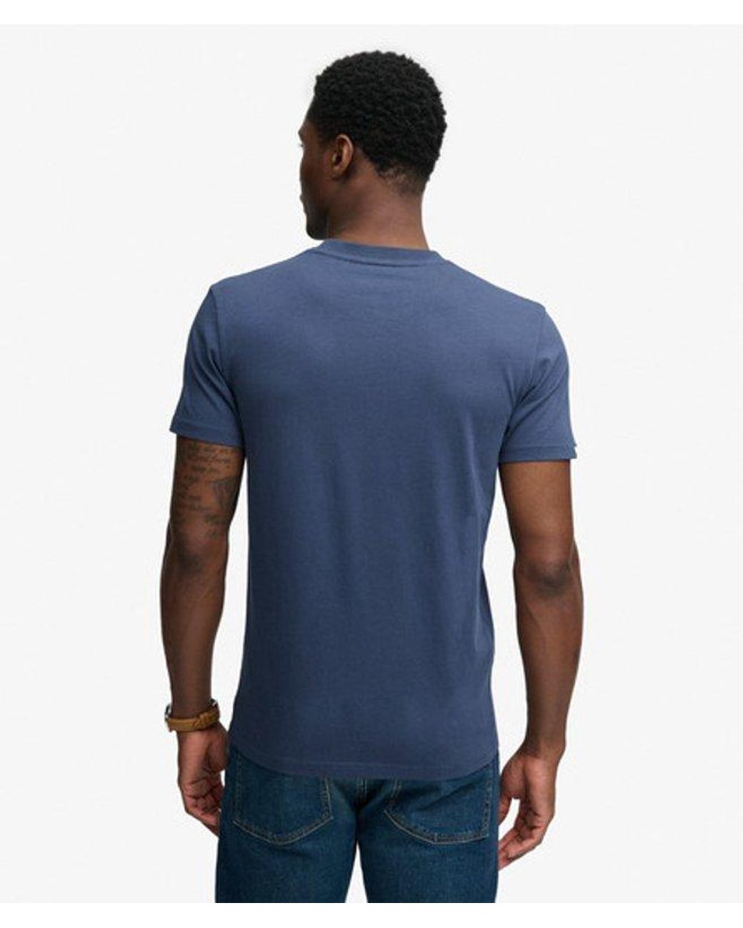Superdry Blue & Co Essential Serif Logo Embroidered T-shirt for men