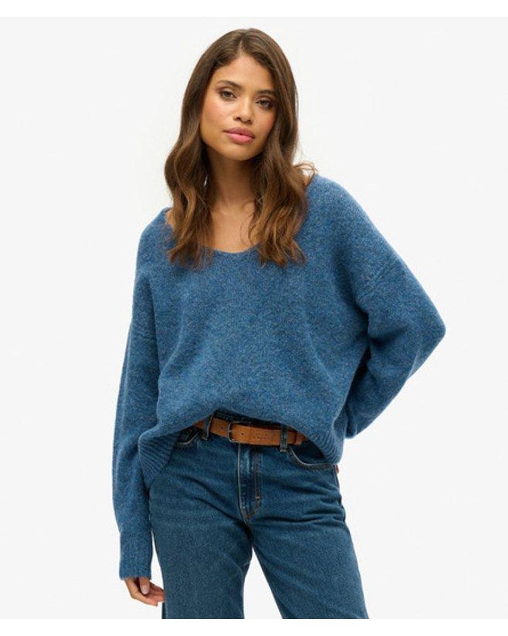 Superdry Blue Oversized V Neck Jumper