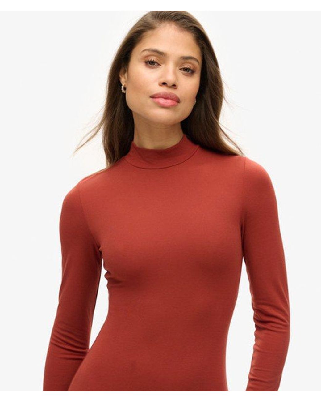 Superdry Red & Co High Neck Long Sleeve Jersey Mini Dress