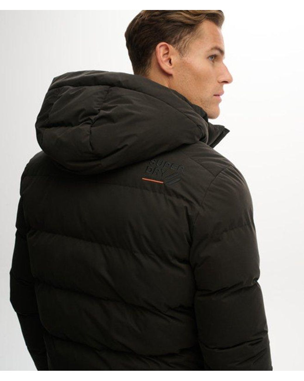 Superdry Black Hooded Microfibre Sport Puffer Jacket for men