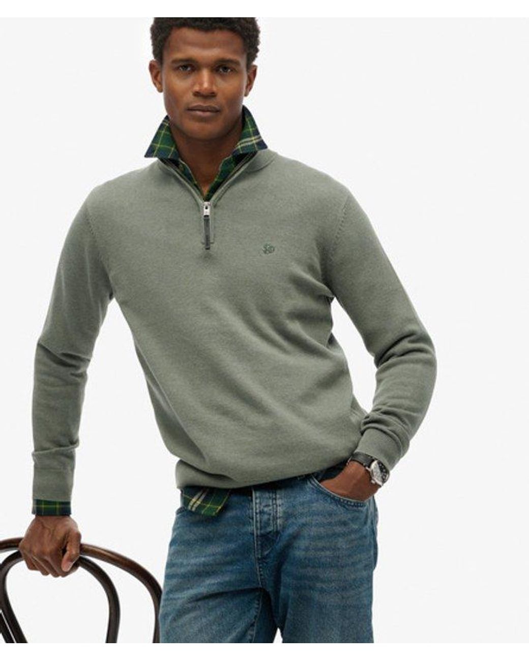 Superdry Gray & Co Essentials Cotton Half Zip Jumper for men