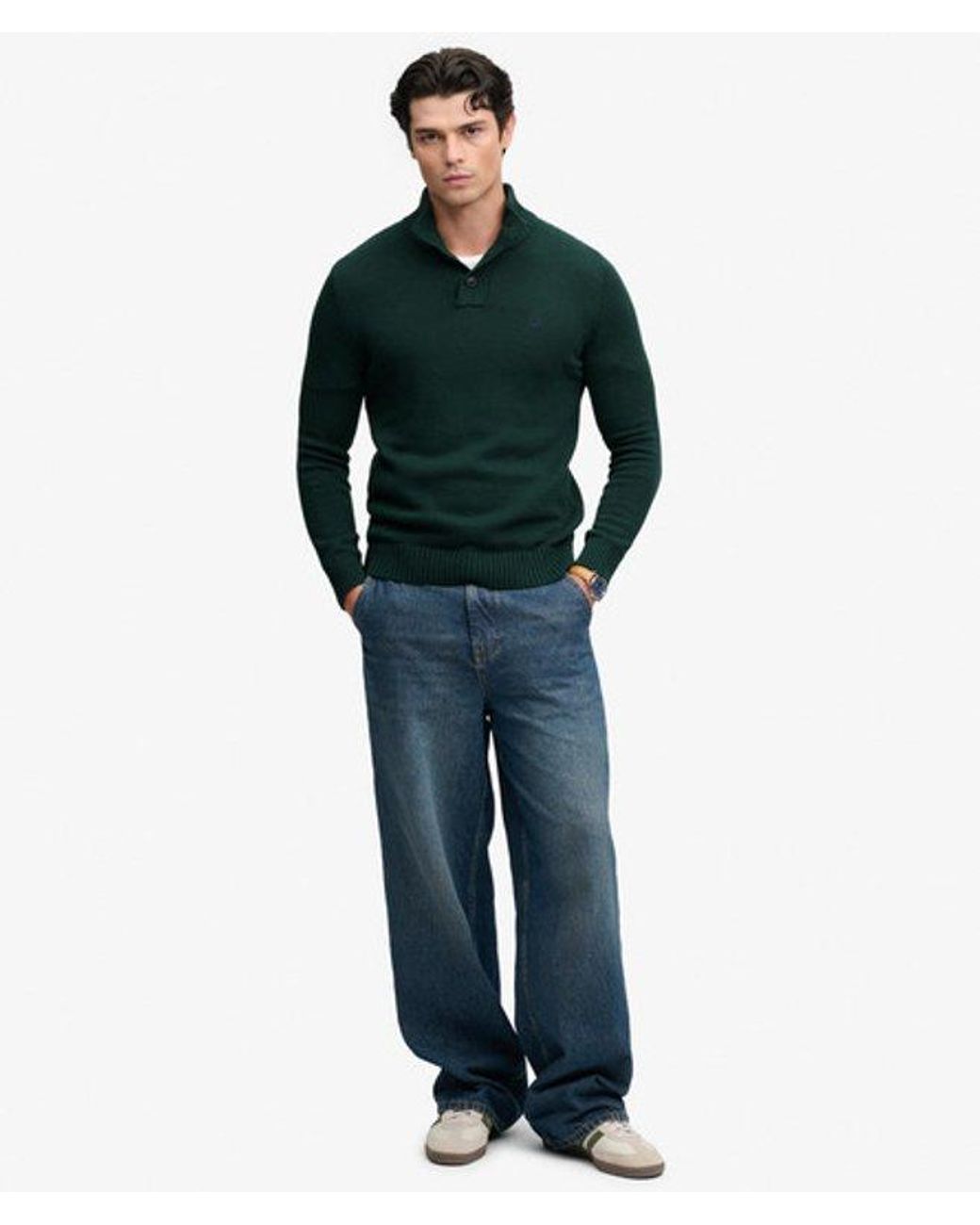 Superdry Green Cotton Button Henley Jumper for men