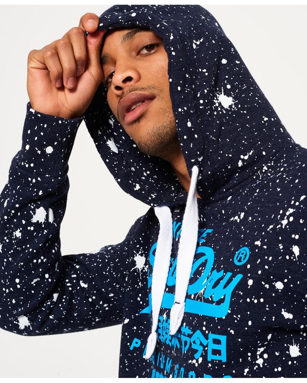 Superdry Premium Goods Paint Splatter Hoodie in Blue for Men | Lyst UK