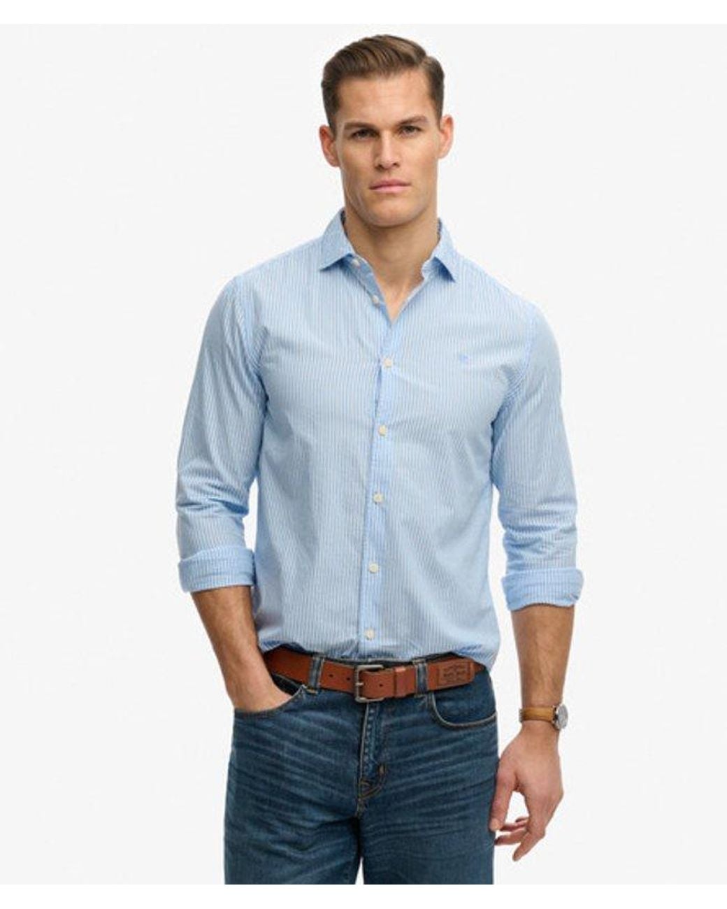 Superdry Blue & Co Cut Away Poplin Long Sleeve Shirt for men