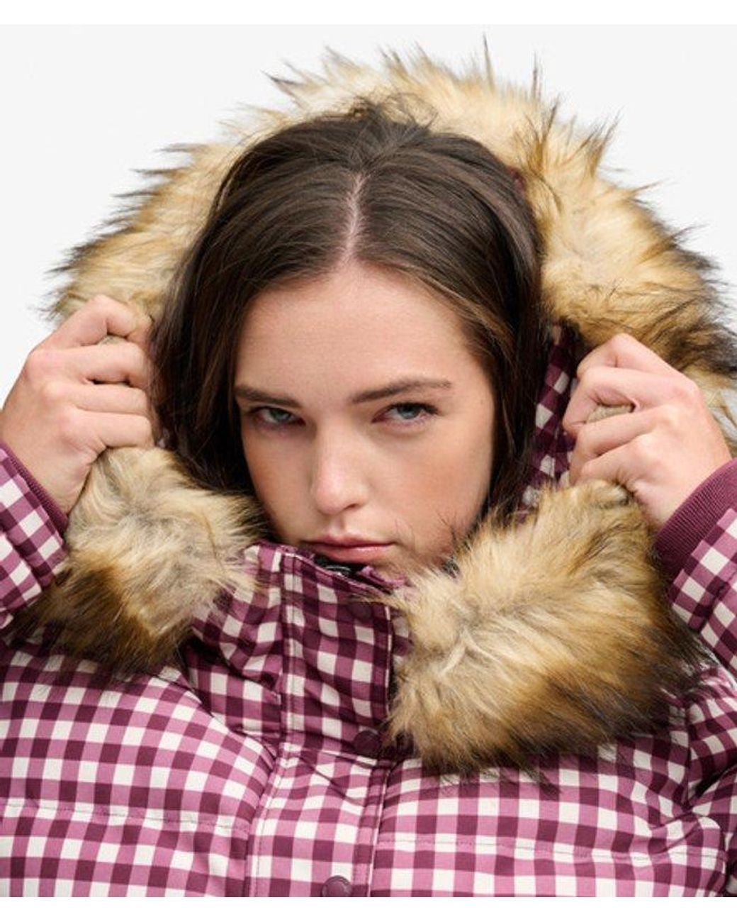 Superdry Red & Co Everest Check Hooded Bomber Jacket