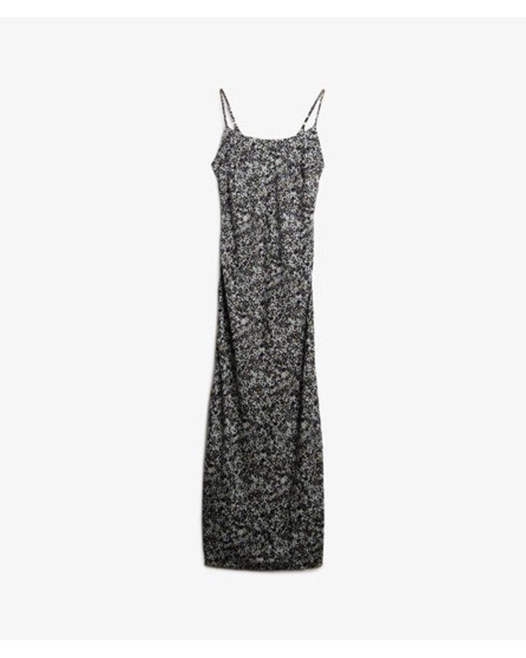 Superdry Gray Animal Print Bias Cut Maxi Slip Dress