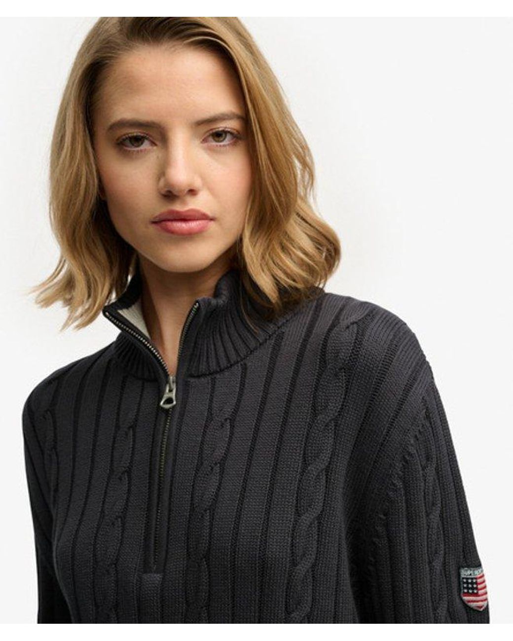 Superdry Black Cable Half Zip Knit