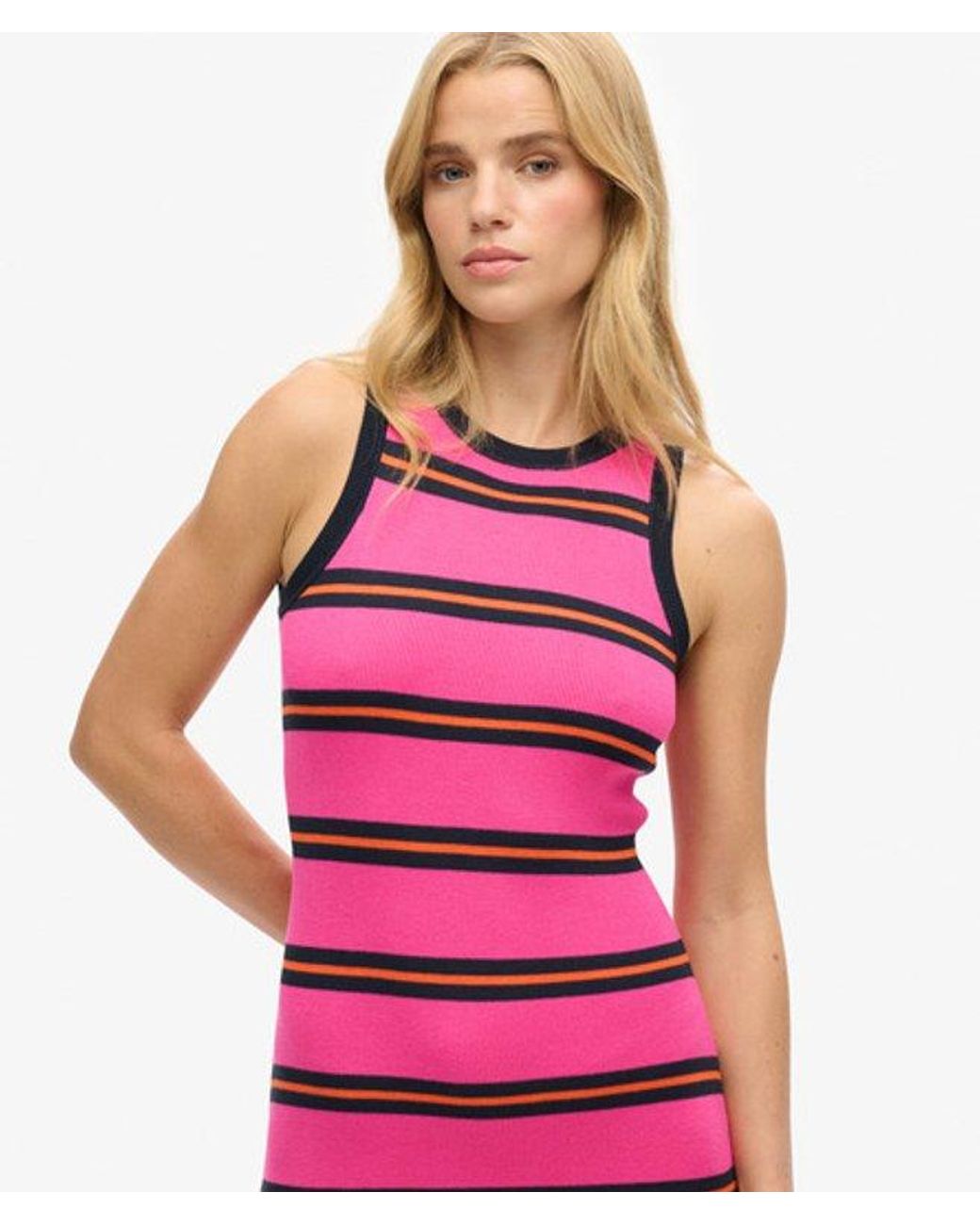 Superdry Pink & Co Fine Knit Tank Mini Dress