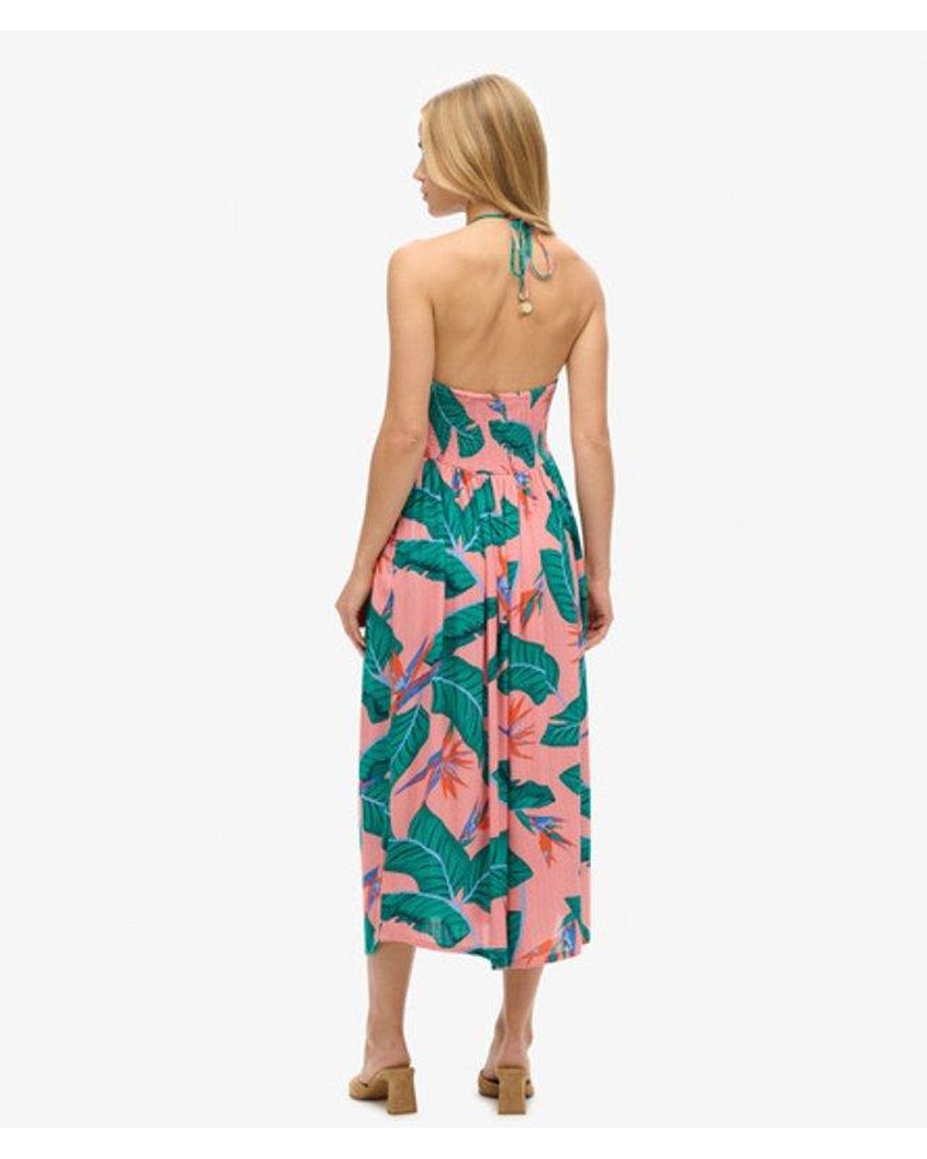 Superdry Blue Tropical Print Cut Out Midi Dress