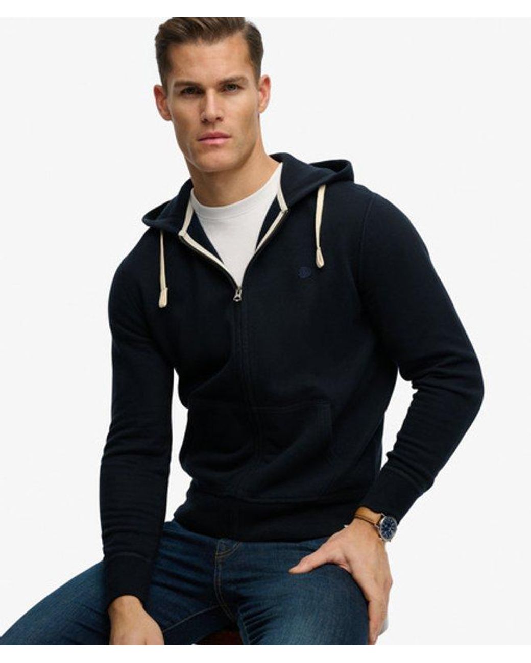 Superdry Blue & Co Monogram Embroidered Zip Hoodie for men