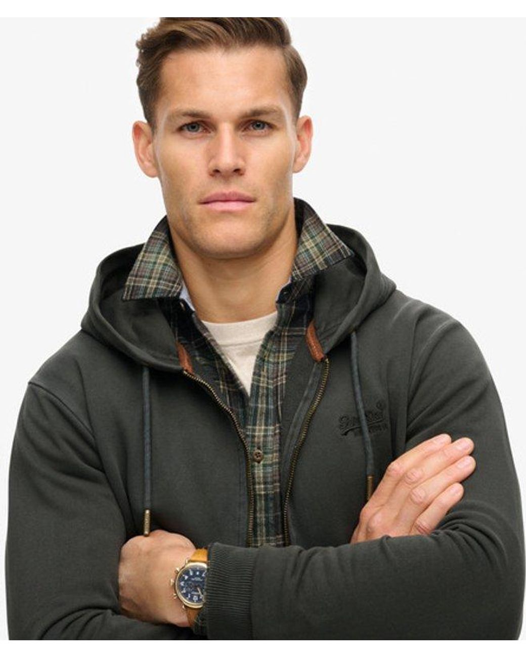 Superdry Black & Co Essential Logo Washed Zip Hoodie for men
