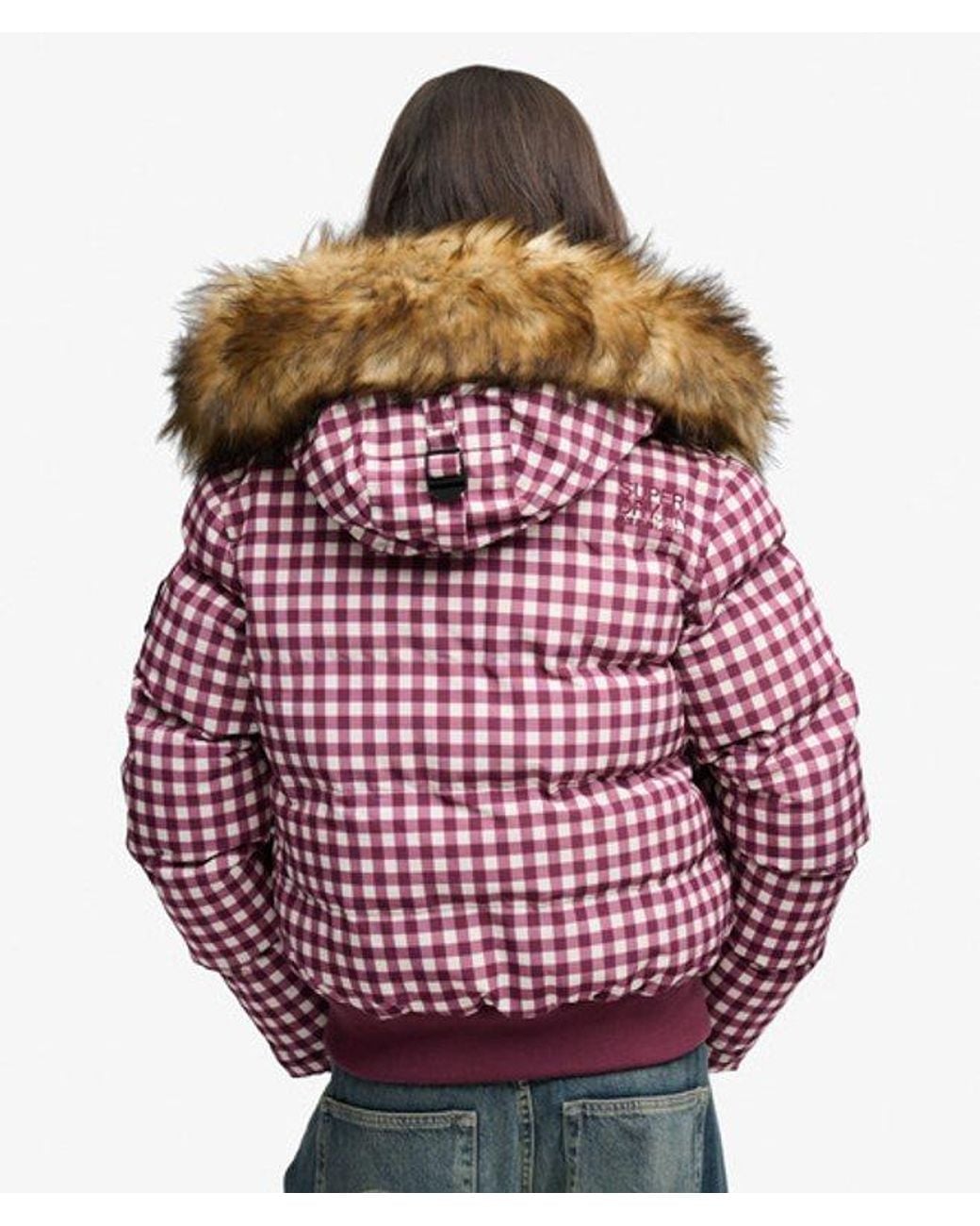 Superdry Red & Co Everest Check Hooded Bomber Jacket