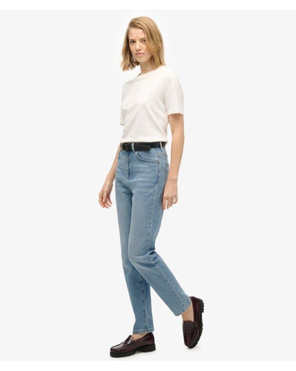 Superdry Blue Organic Cotton High Rise Mom Jeans Size: 26/32