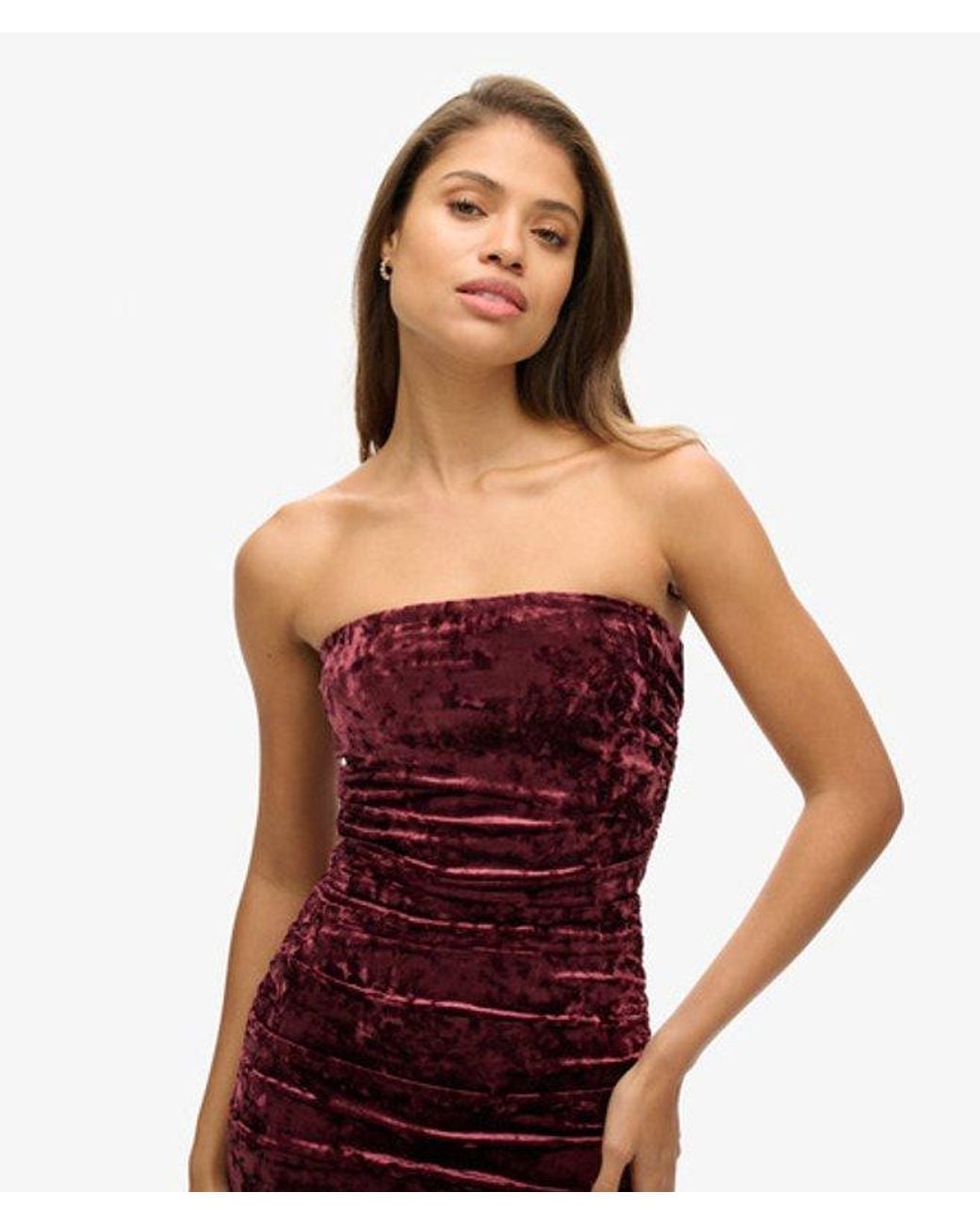 Superdry Red & Co Slim Fit Velvet Bandeau Mini Dress.