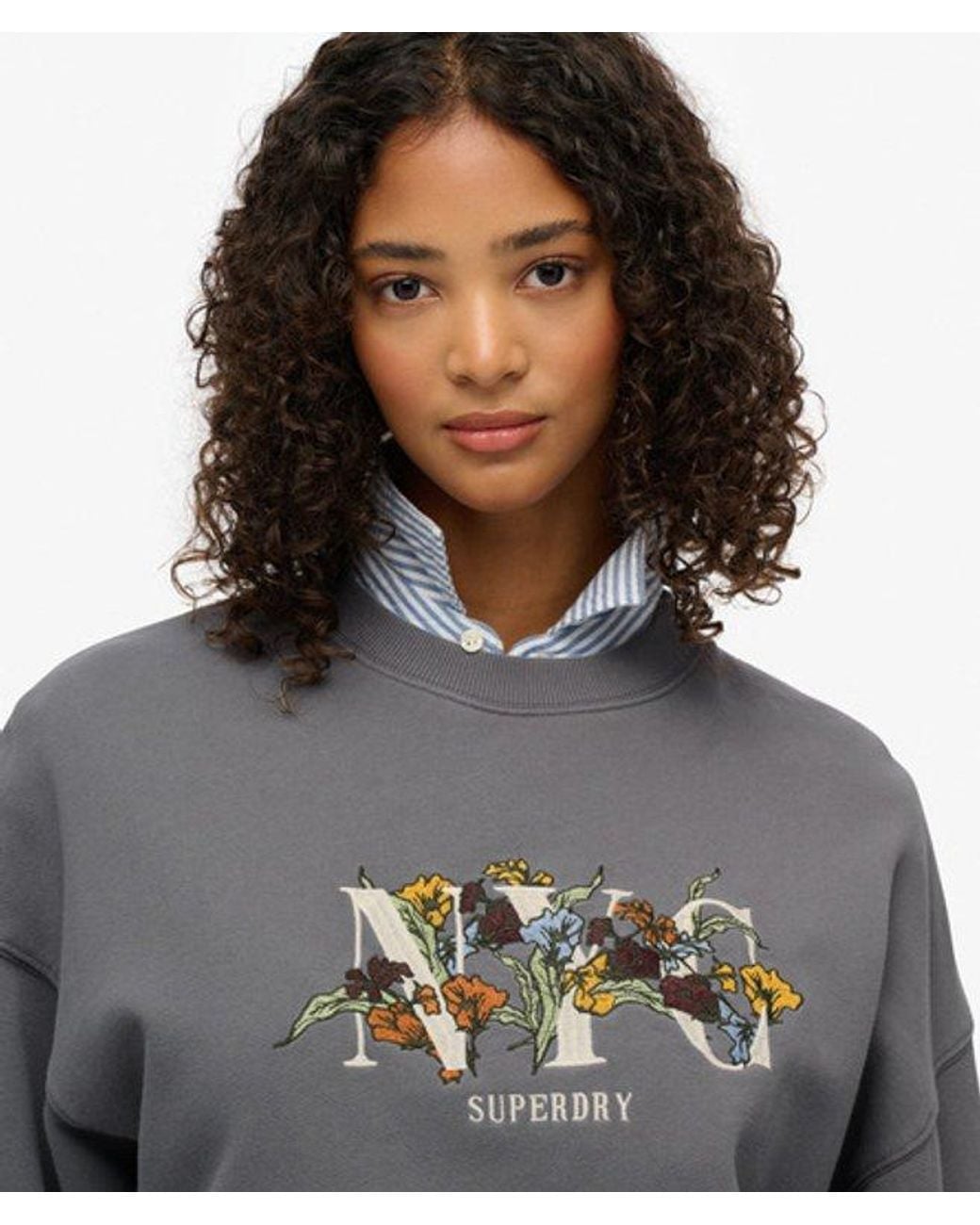 Superdry Gray Night Garden Oversized Crew Sweatshirt